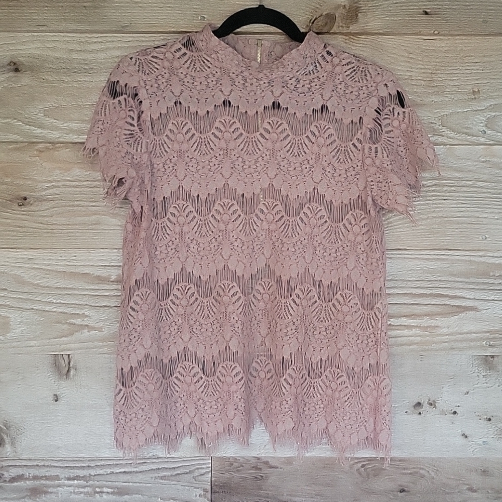 Inny Blue Sheer Lace Top Size Medium